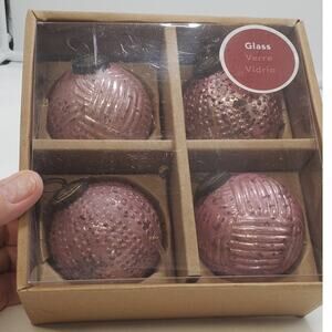 Allen + Roth Ornaments, 4pk Rose Gold Mercury Glass, PRE-OWNED, IOB